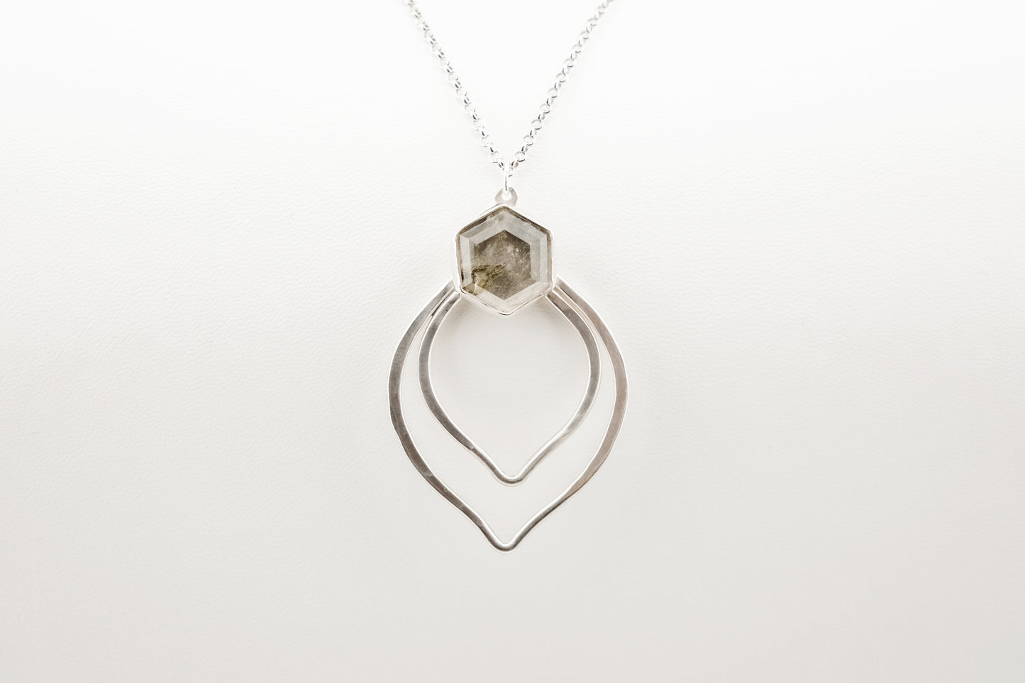 Necklace, Silver and Green Rutile Gemstone Boho Necklace