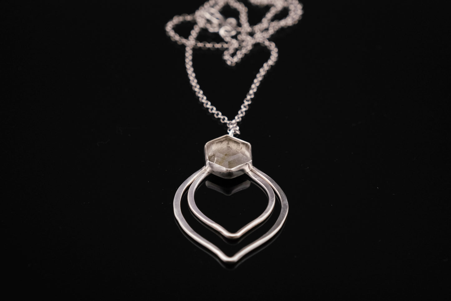 Necklace, Silver and Green Rutile Gemstone Boho Necklace