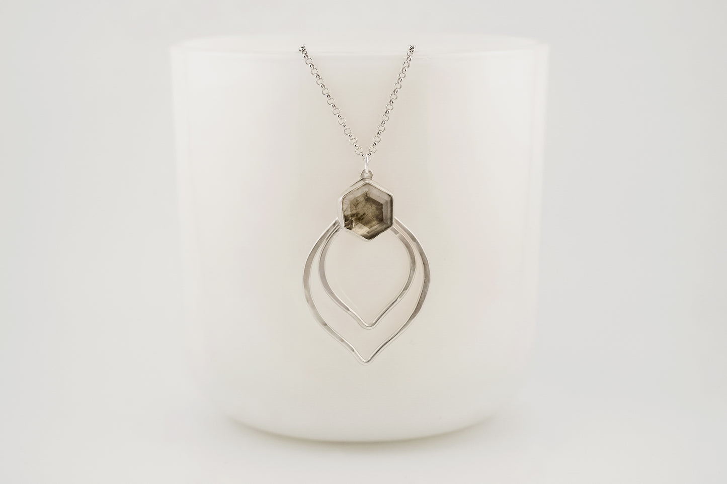 Necklace, Silver and Green Rutile Gemstone Boho Necklace