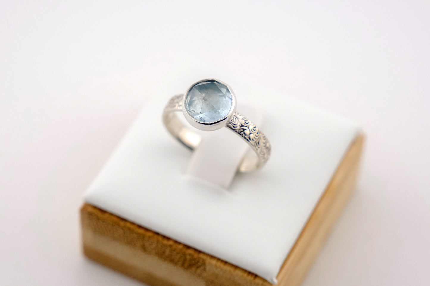 Gemstone Ring, Sterling Silver and 8mm Rose Cut Aquamarine
