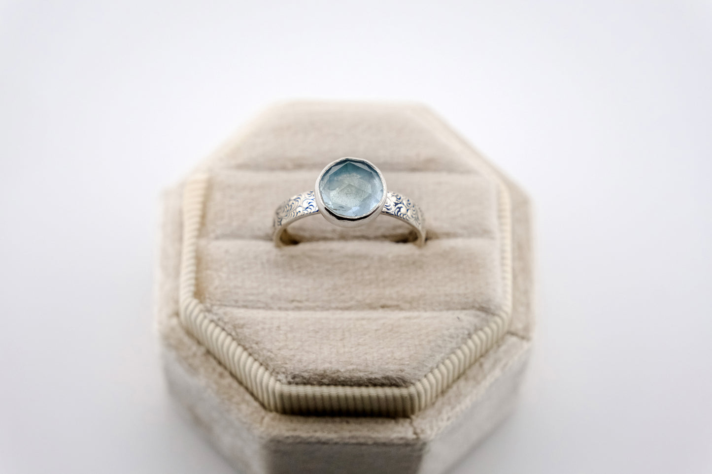 Gemstone Ring, Sterling Silver and 8mm Rose Cut Aquamarine