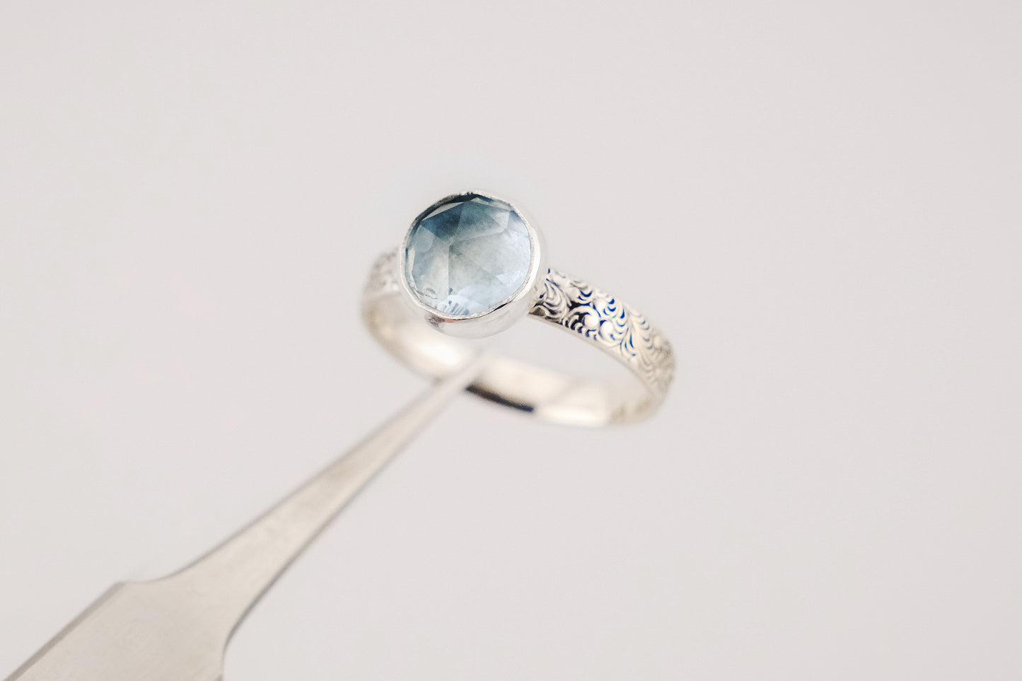 Gemstone Ring, Sterling Silver and 8mm Rose Cut Aquamarine