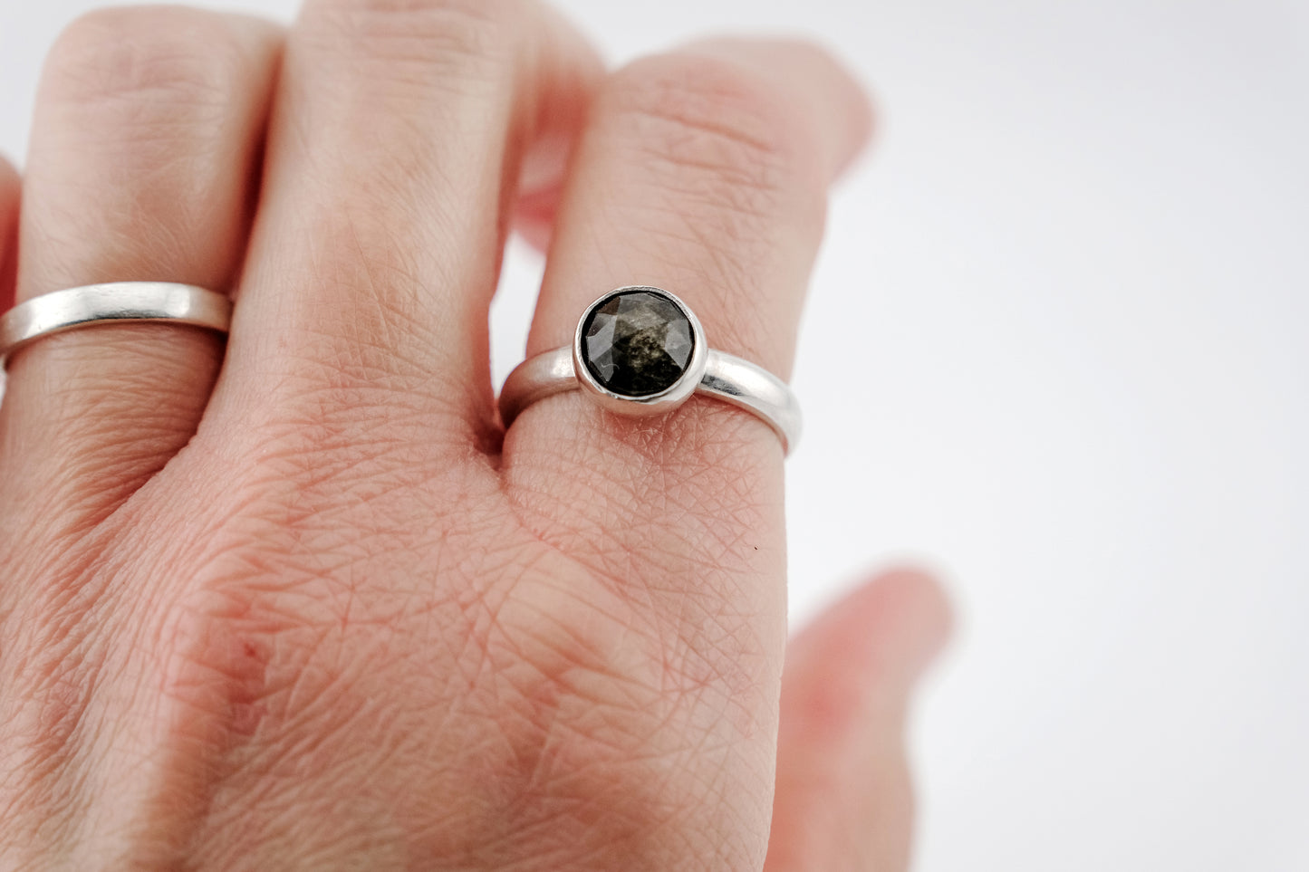 Gemstone Ring, Sterling Silver and 8mm Rose Cut Golden Obsidian