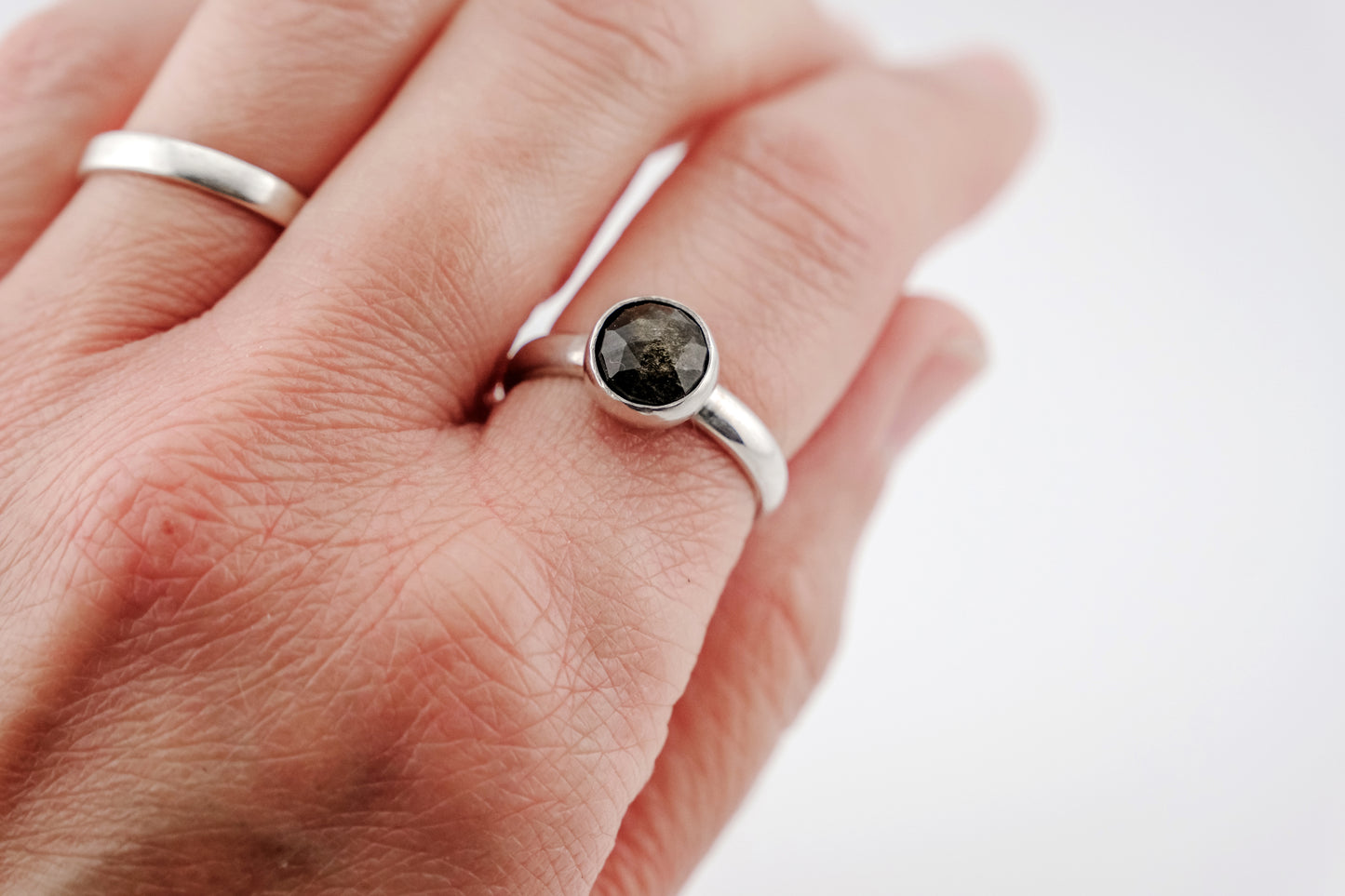 Gemstone Ring, Sterling Silver and 8mm Rose Cut Golden Obsidian