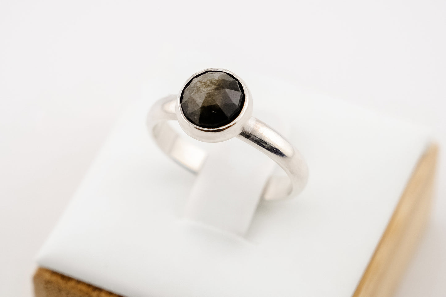 Gemstone Ring, Sterling Silver and 8mm Rose Cut Golden Obsidian