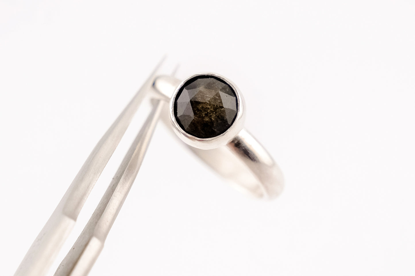 Gemstone Ring, Sterling Silver and 8mm Rose Cut Golden Obsidian
