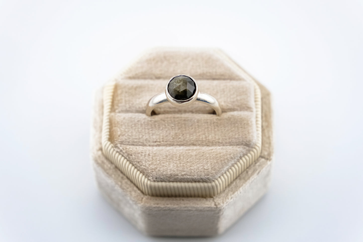 Gemstone Ring, Sterling Silver and 8mm Rose Cut Golden Obsidian