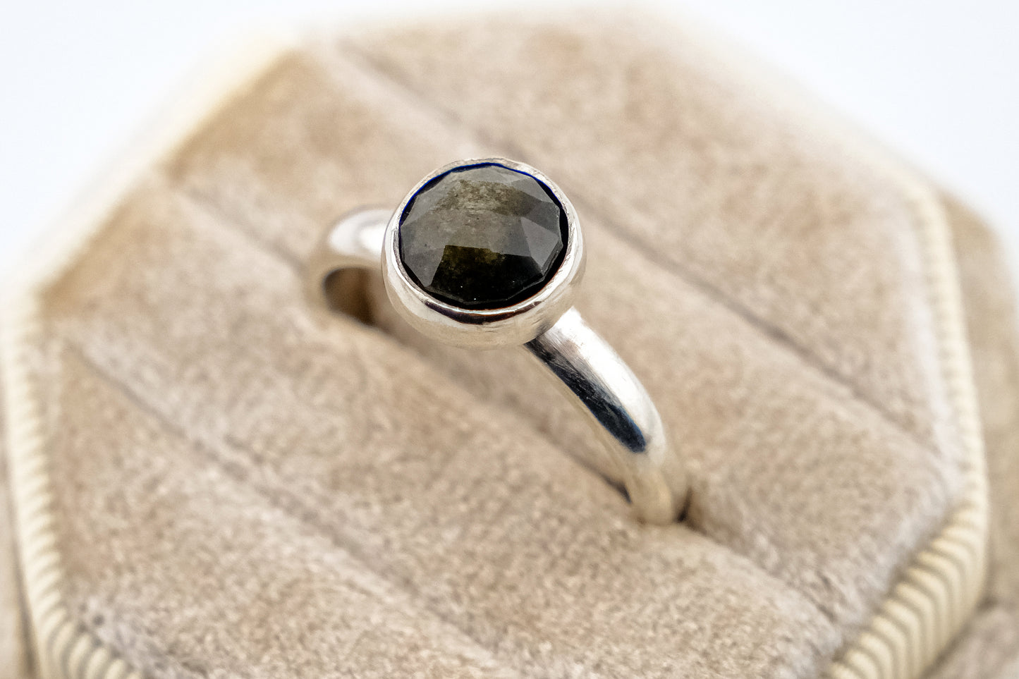 Gemstone Ring, Sterling Silver and 8mm Rose Cut Golden Obsidian