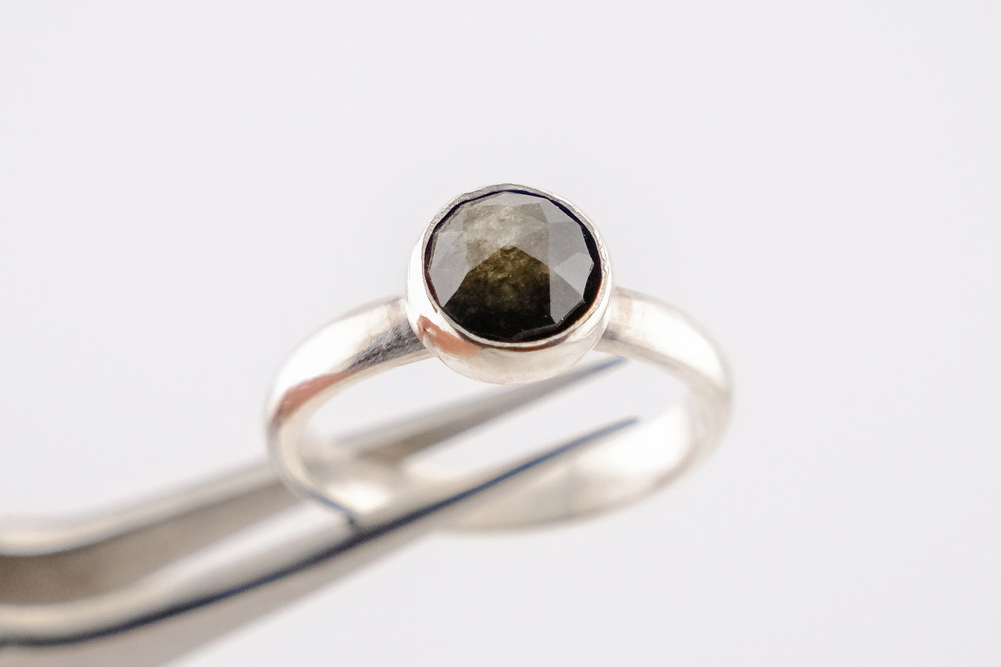 Gemstone Ring, Sterling Silver and 8mm Rose Cut Golden Obsidian