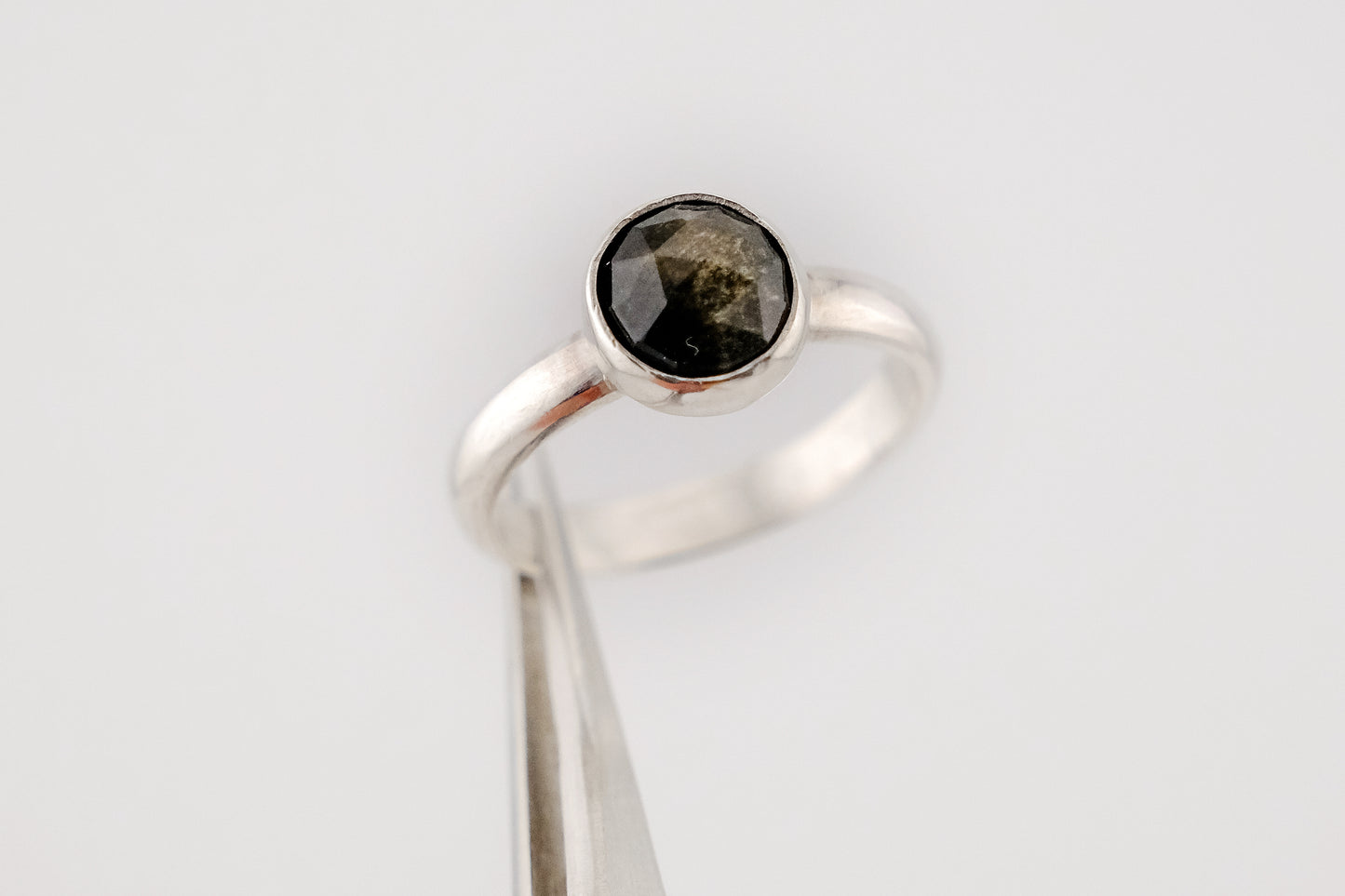 Gemstone Ring, Sterling Silver and 8mm Rose Cut Golden Obsidian