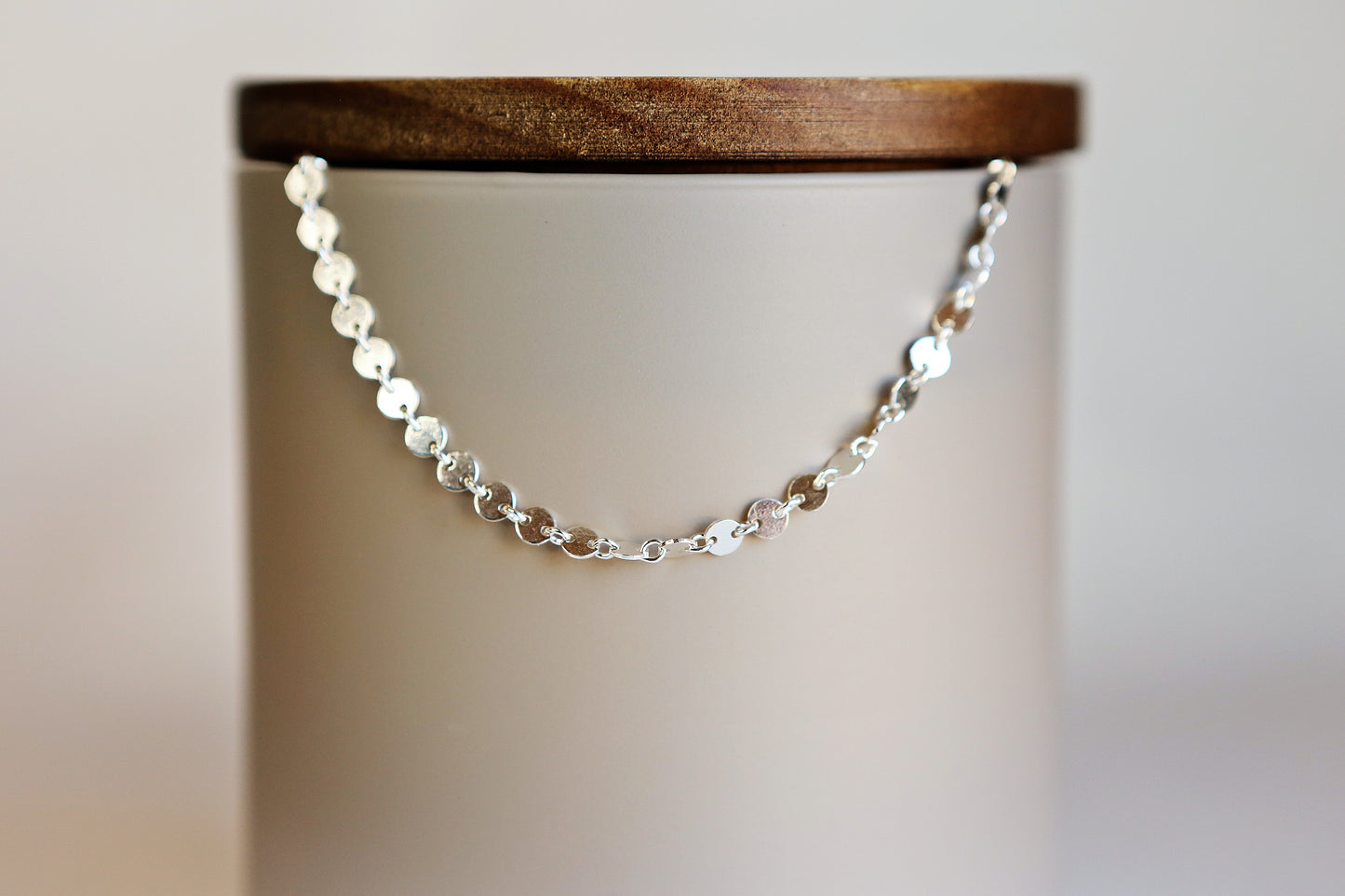 Necklace, Silver Sequin Minimalist Choker Necklace