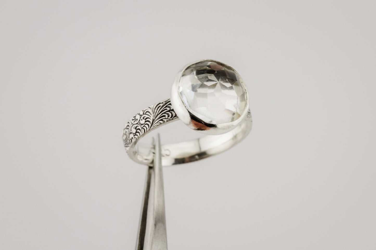 Gemstone Ring, Sterling Silver and 10mm Rose Cut White Topaz
