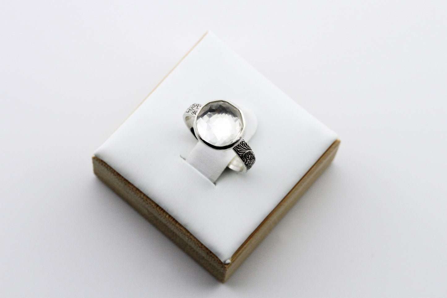 Gemstone Ring, Sterling Silver and 10mm Rose Cut White Topaz