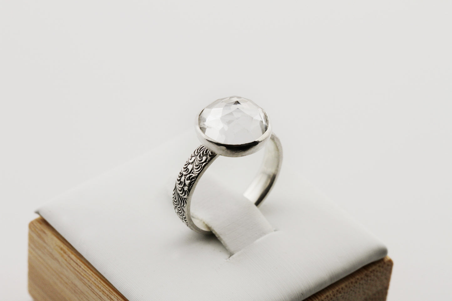 Gemstone Ring, Sterling Silver and 10mm Rose Cut White Topaz