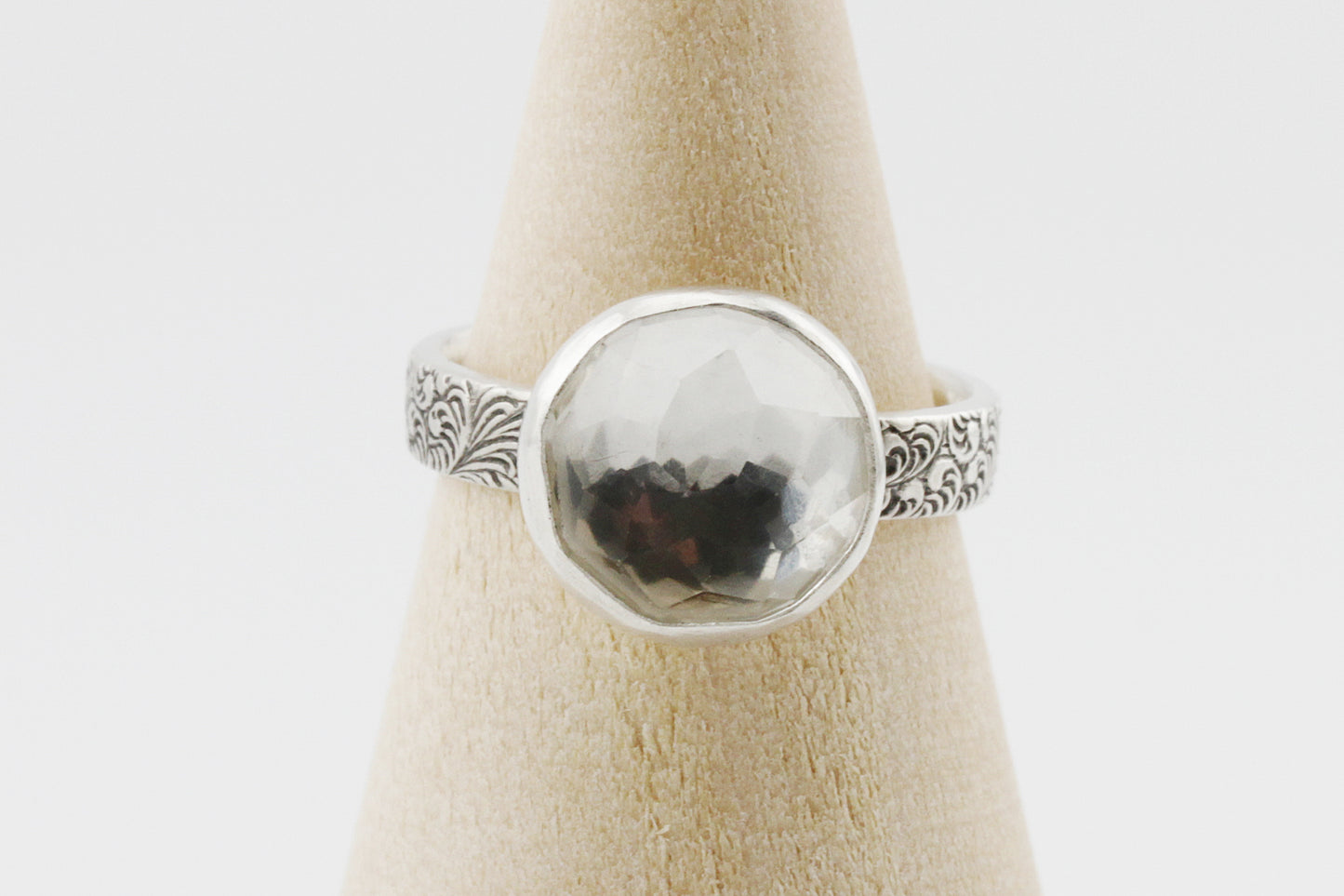 Gemstone Ring, Sterling Silver and 10mm Rose Cut White Topaz