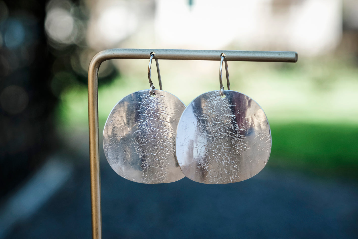 Earrings, Silver Textured Round Statement Earrings