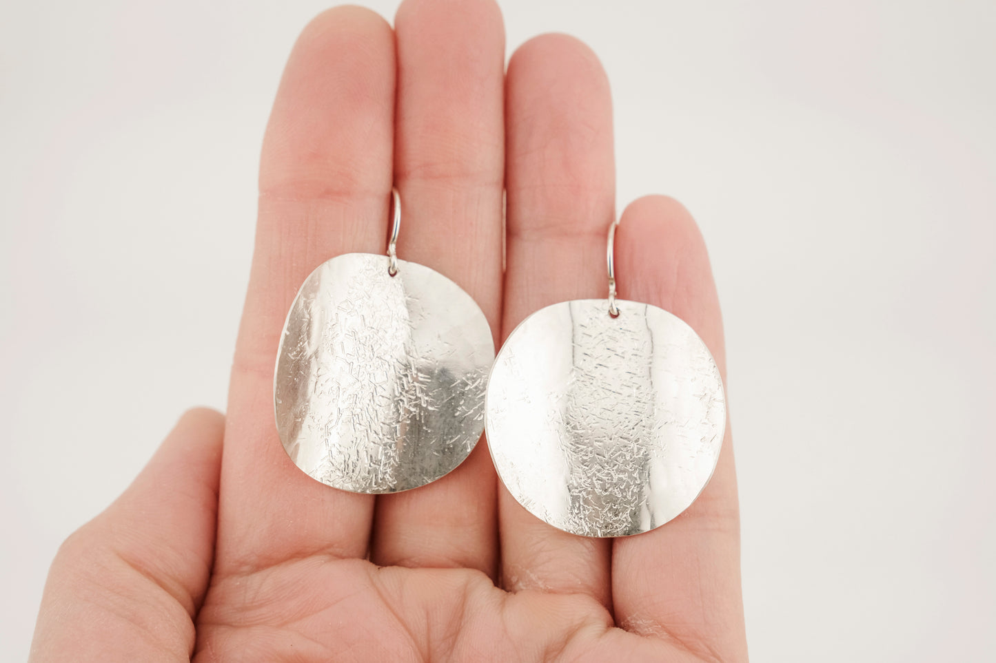 Earrings, Silver Textured Round Statement Earrings
