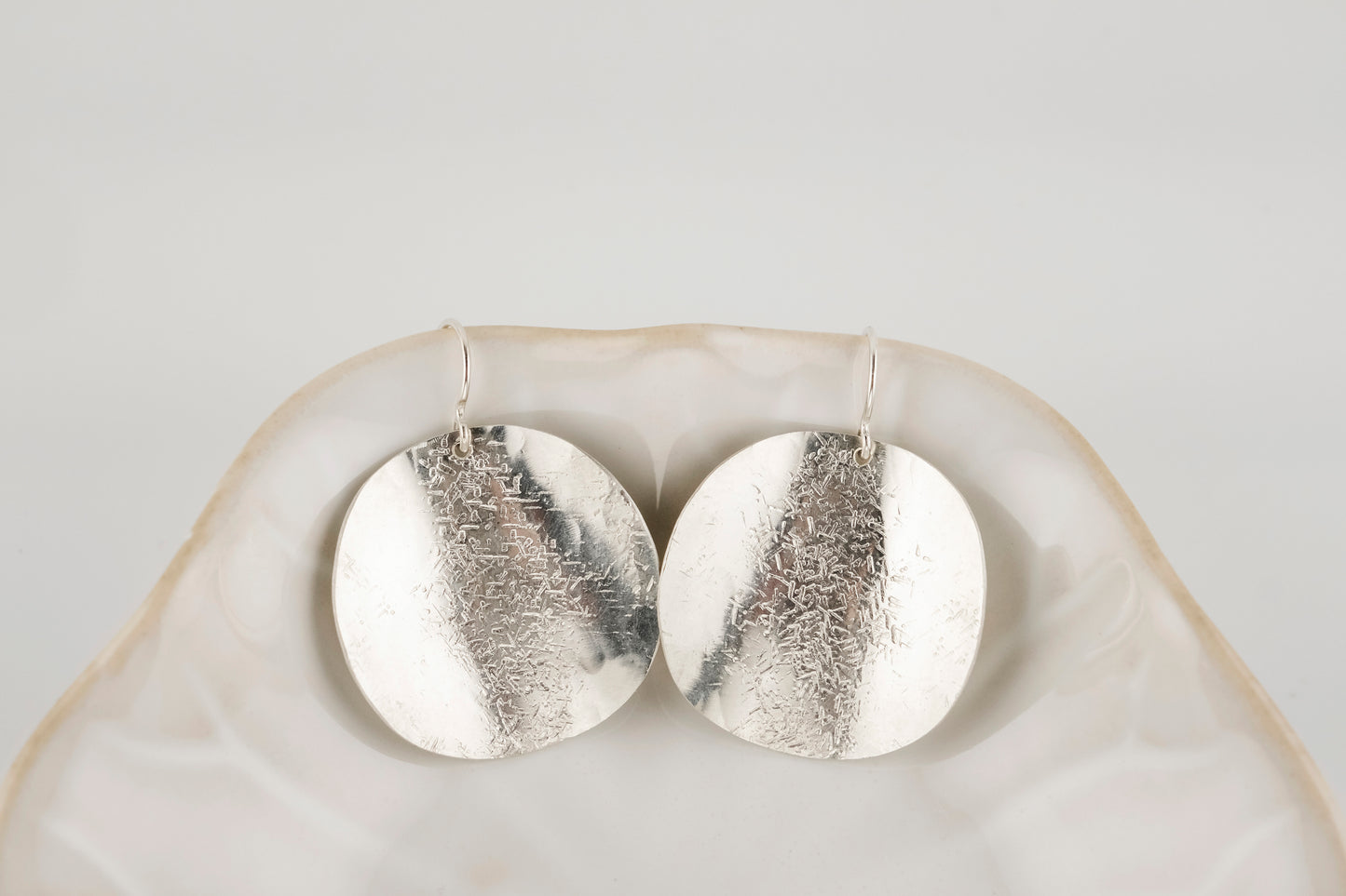 Earrings, Silver Textured Round Statement Earrings