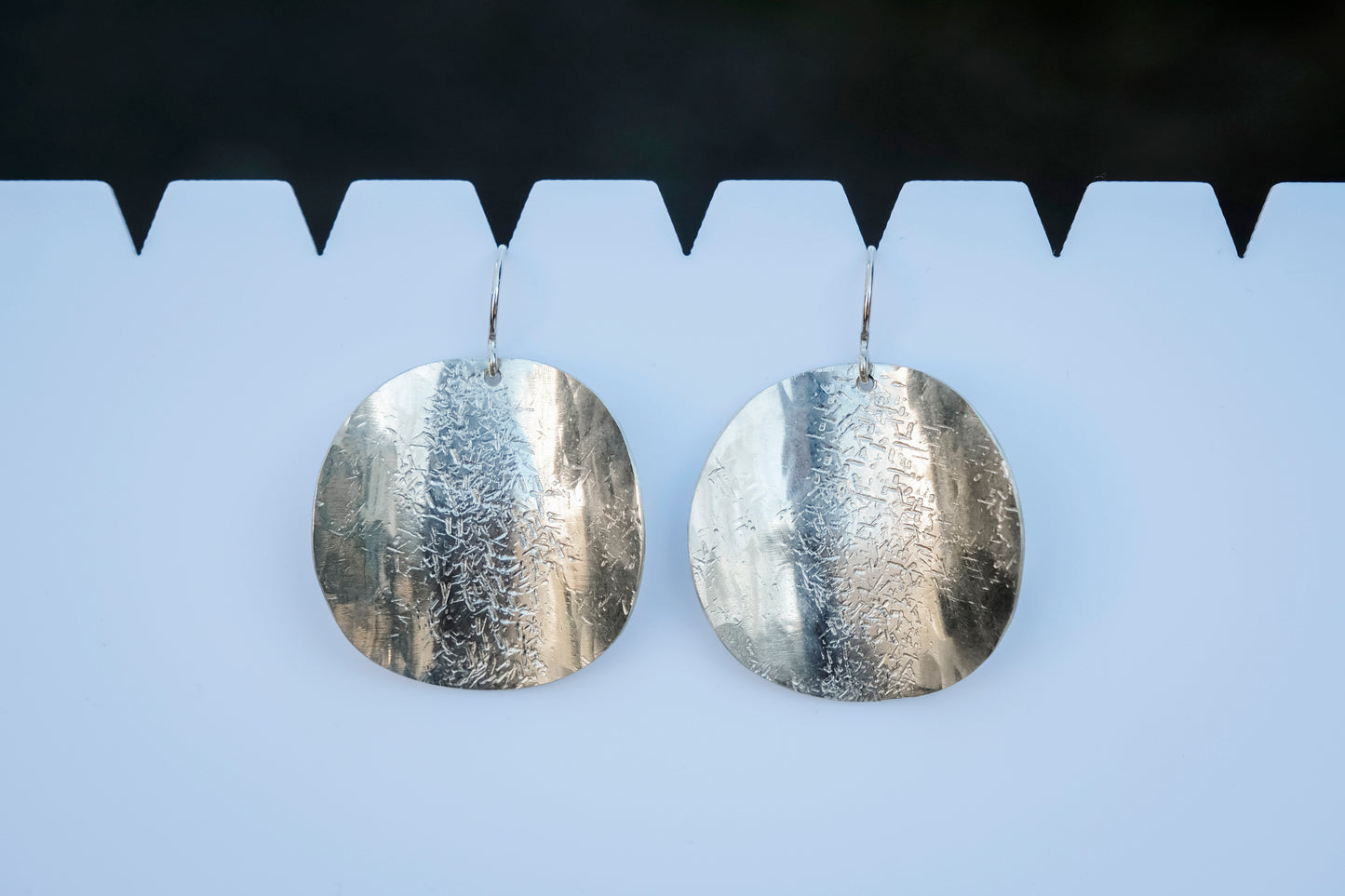 Earrings, Silver Textured Round Statement Earrings