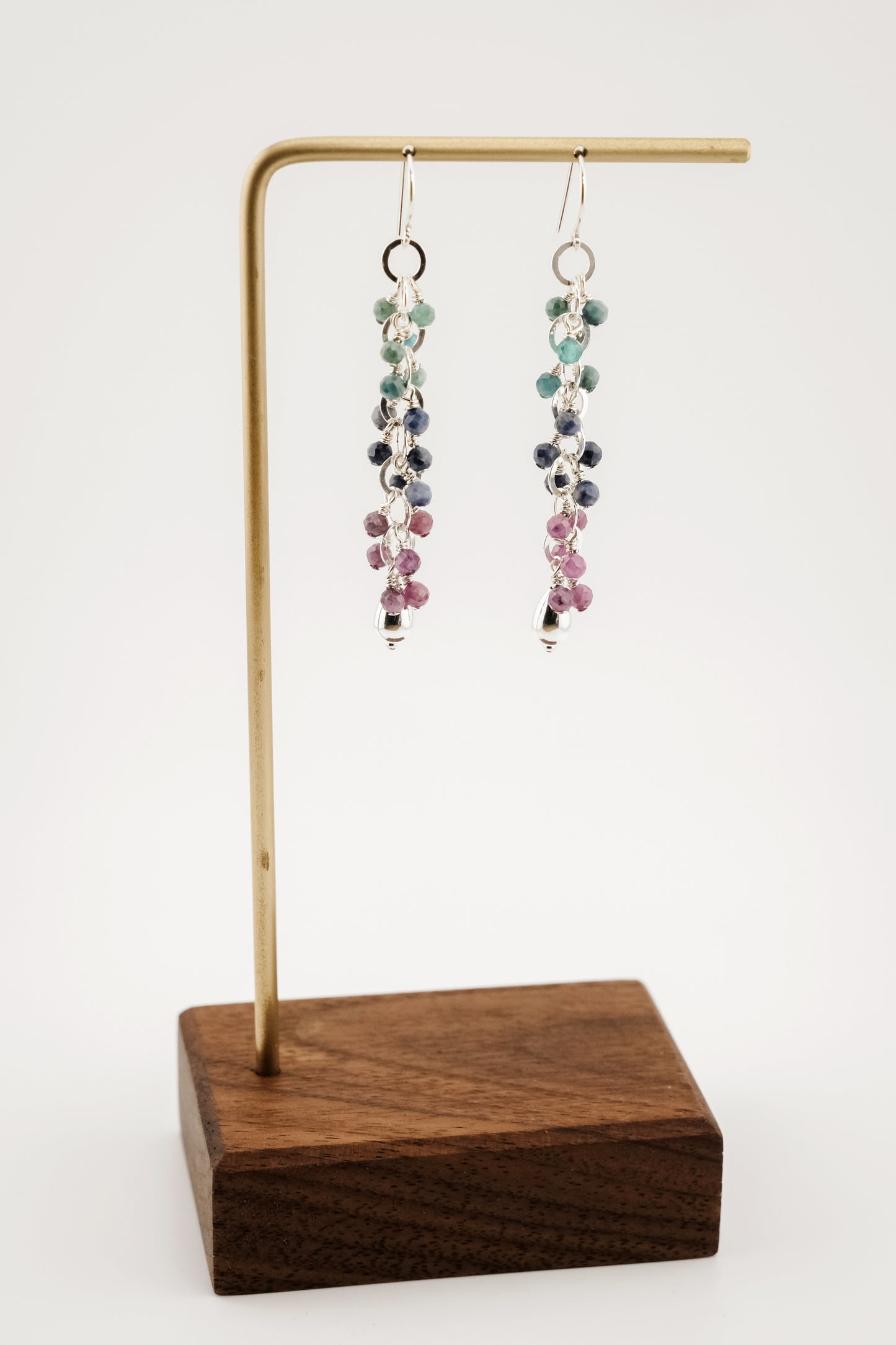 Earrings, Tourmaline, Sapphire and Ruby Waterfall Dangle Earrings