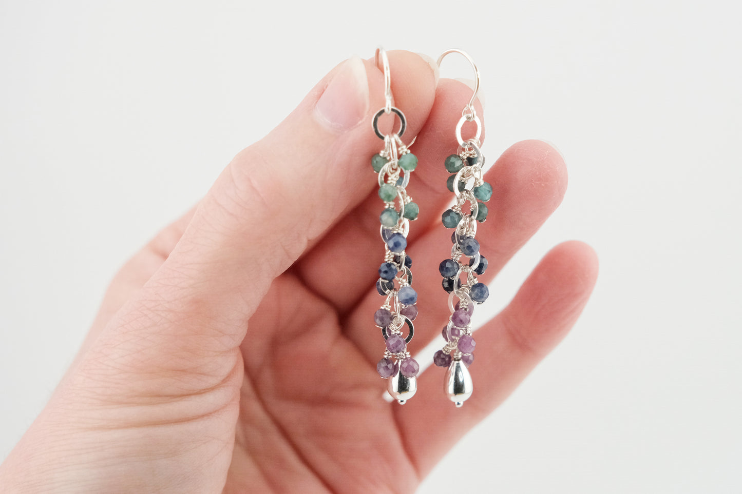 Earrings, Tourmaline, Sapphire and Ruby Waterfall Dangle Earrings
