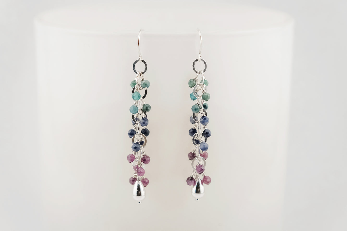 Earrings, Tourmaline, Sapphire and Ruby Waterfall Dangle Earrings