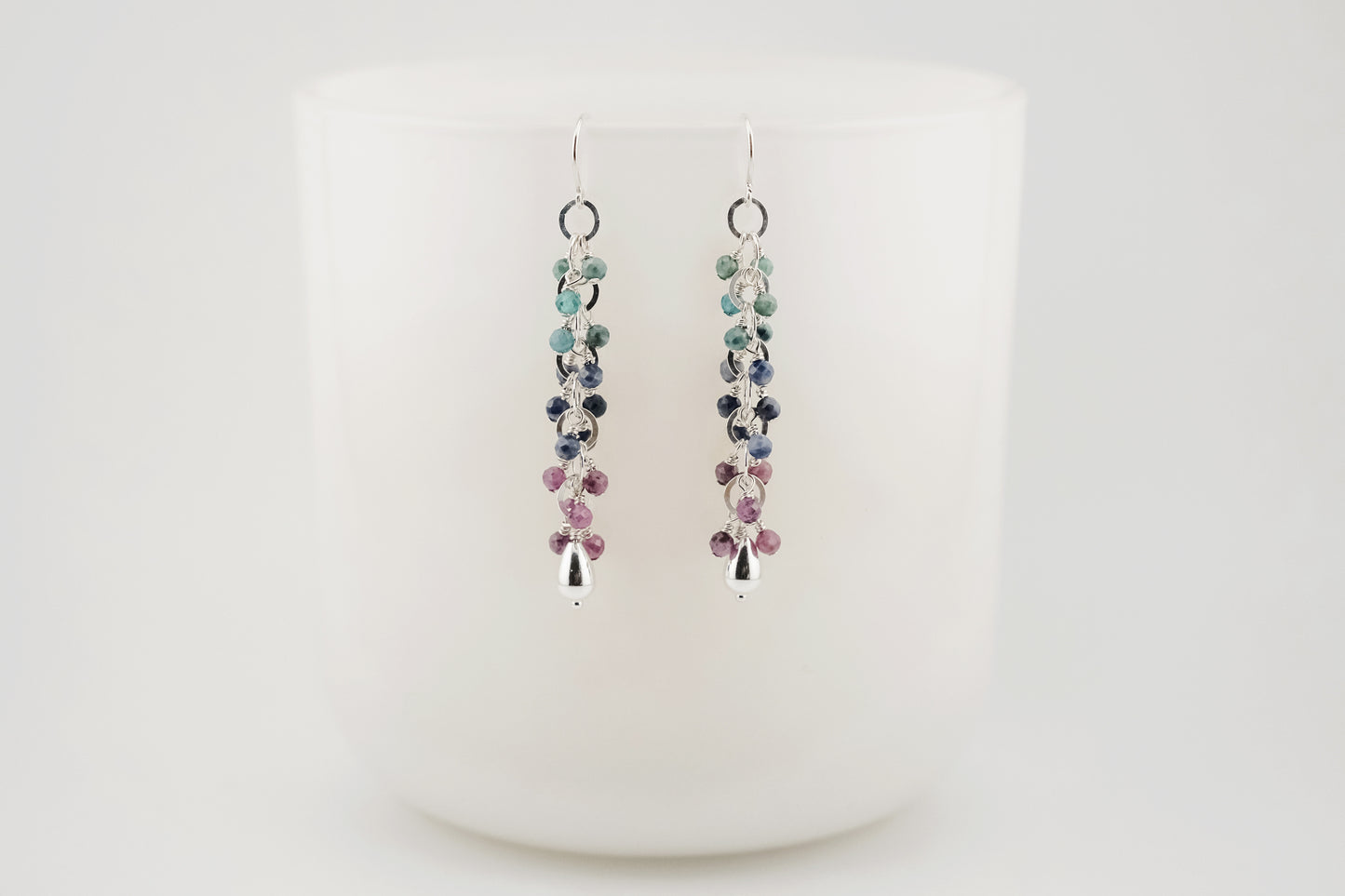 Earrings, Tourmaline, Sapphire and Ruby Waterfall Dangle Earrings