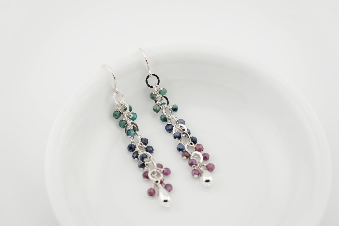 Earrings, Tourmaline, Sapphire and Ruby Waterfall Dangle Earrings