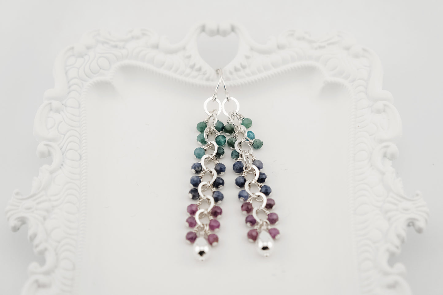 Earrings, Tourmaline, Sapphire and Ruby Waterfall Dangle Earrings