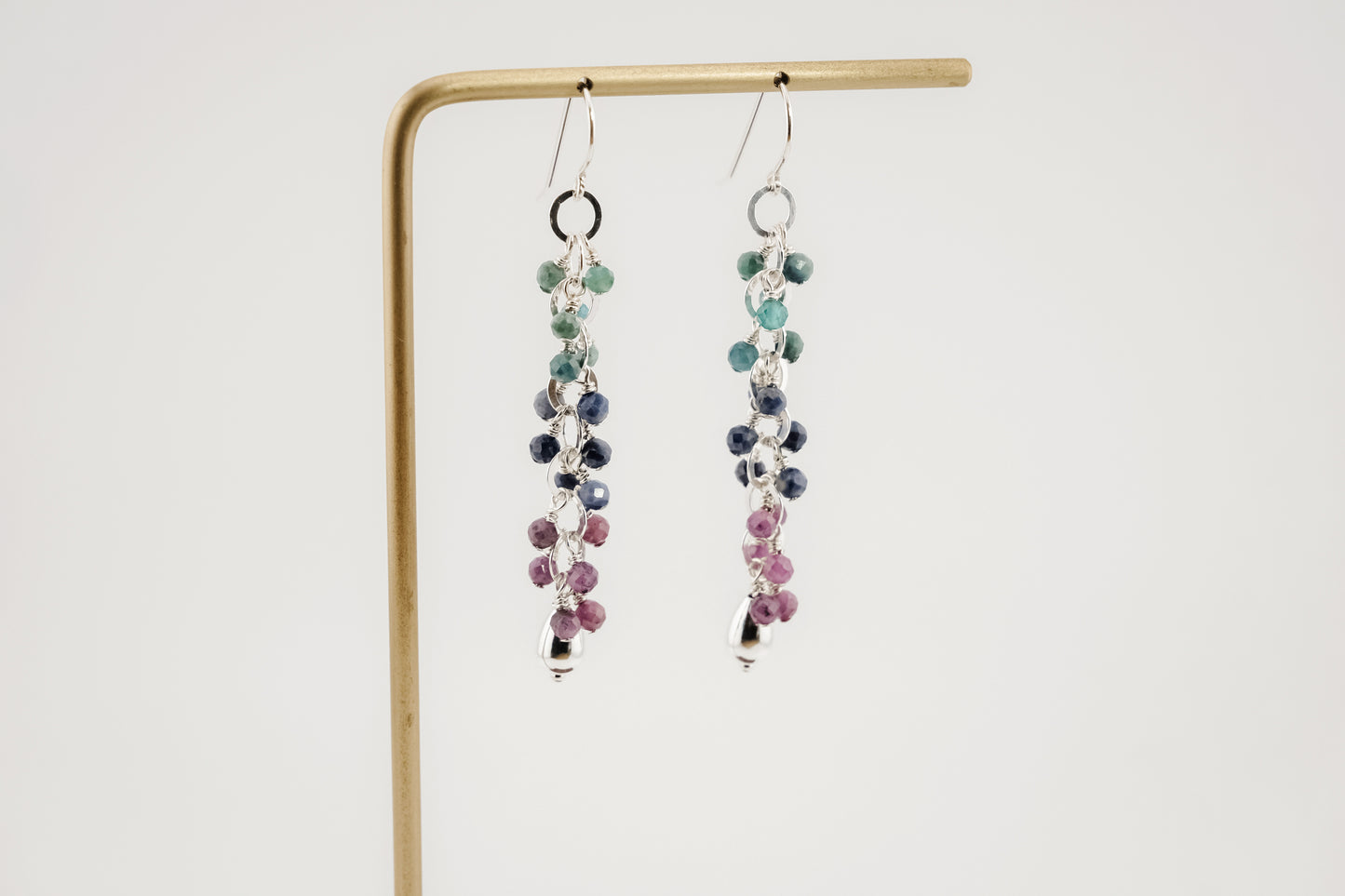 Earrings, Tourmaline, Sapphire and Ruby Waterfall Dangle Earrings