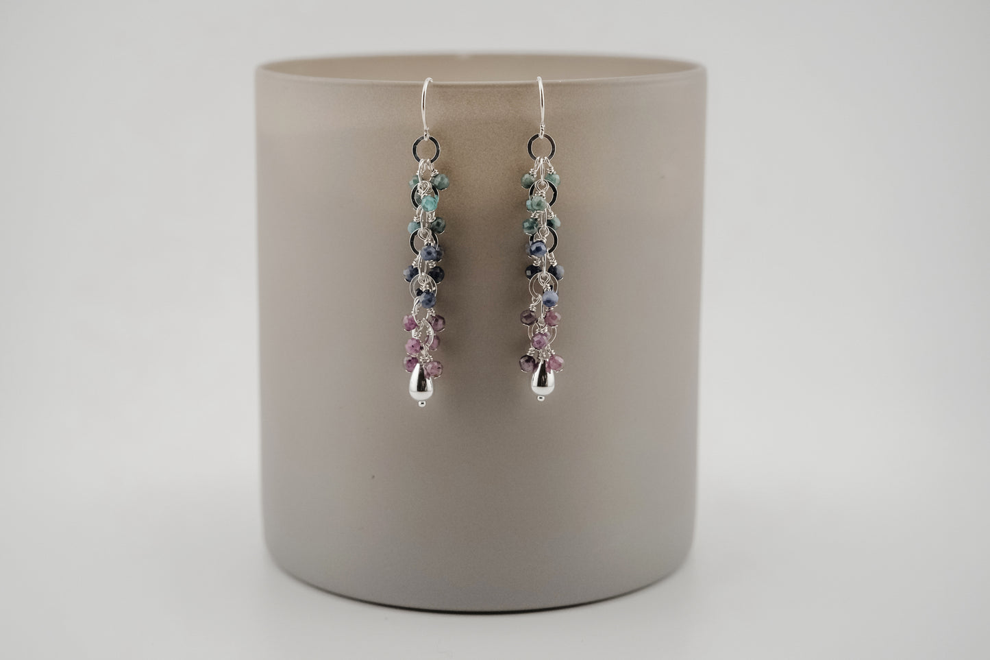Earrings, Tourmaline, Sapphire and Ruby Waterfall Dangle Earrings