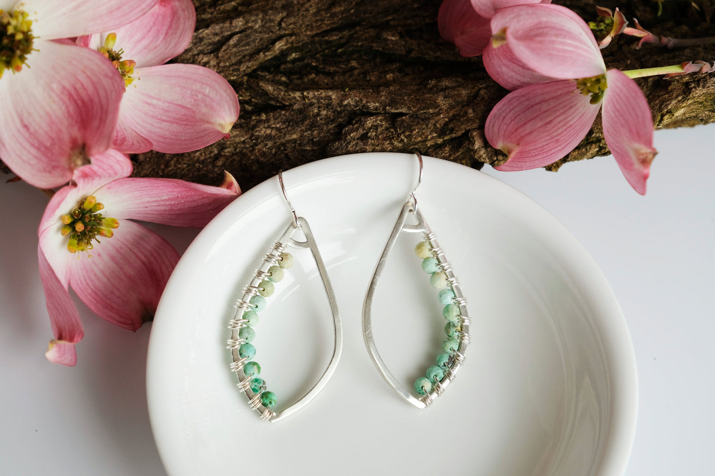 Earrings, Turquoise Wrapped Raindrop Earrings