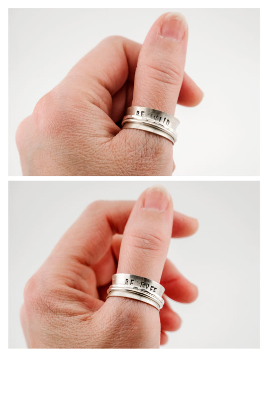 Ring, Sterling Silver 10mm Stamped Spinner Ring, "Wild and Free" ONE AVAILABLE IN SIZE 8.5