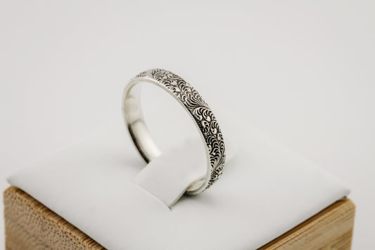 Ring, Floral Swirl Pattern Sterling Silver Stacking Ring