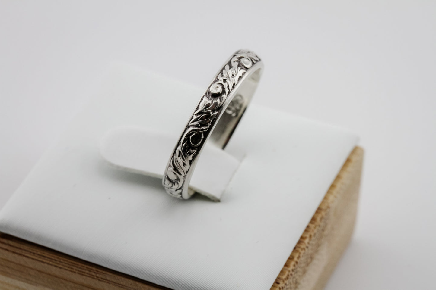 Ring, Floral Design Intricate Antiqued Sterling Silver Stacking Ring