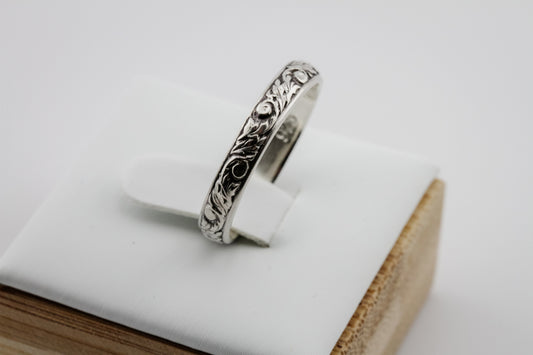 Ring, Floral Design 3.5mm Antiqued Sterling Silver Stacking Ring