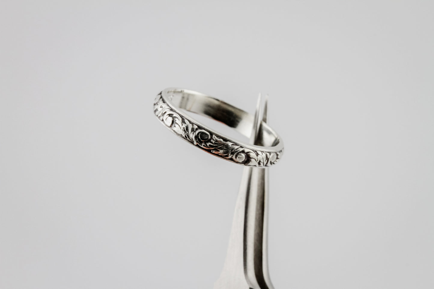 Ring, Floral Design Intricate Antiqued Sterling Silver Stacking Ring