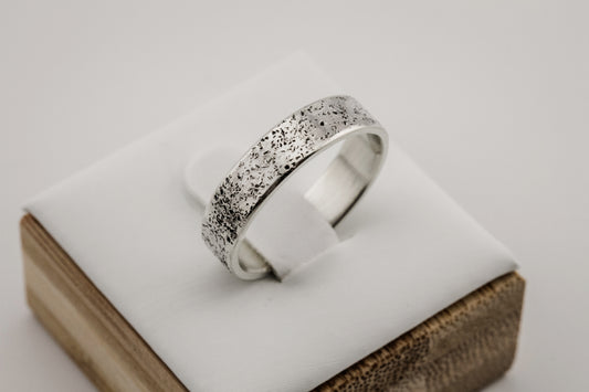 Ring, Wide Textured 5mm Sterling Silver Statement Ring