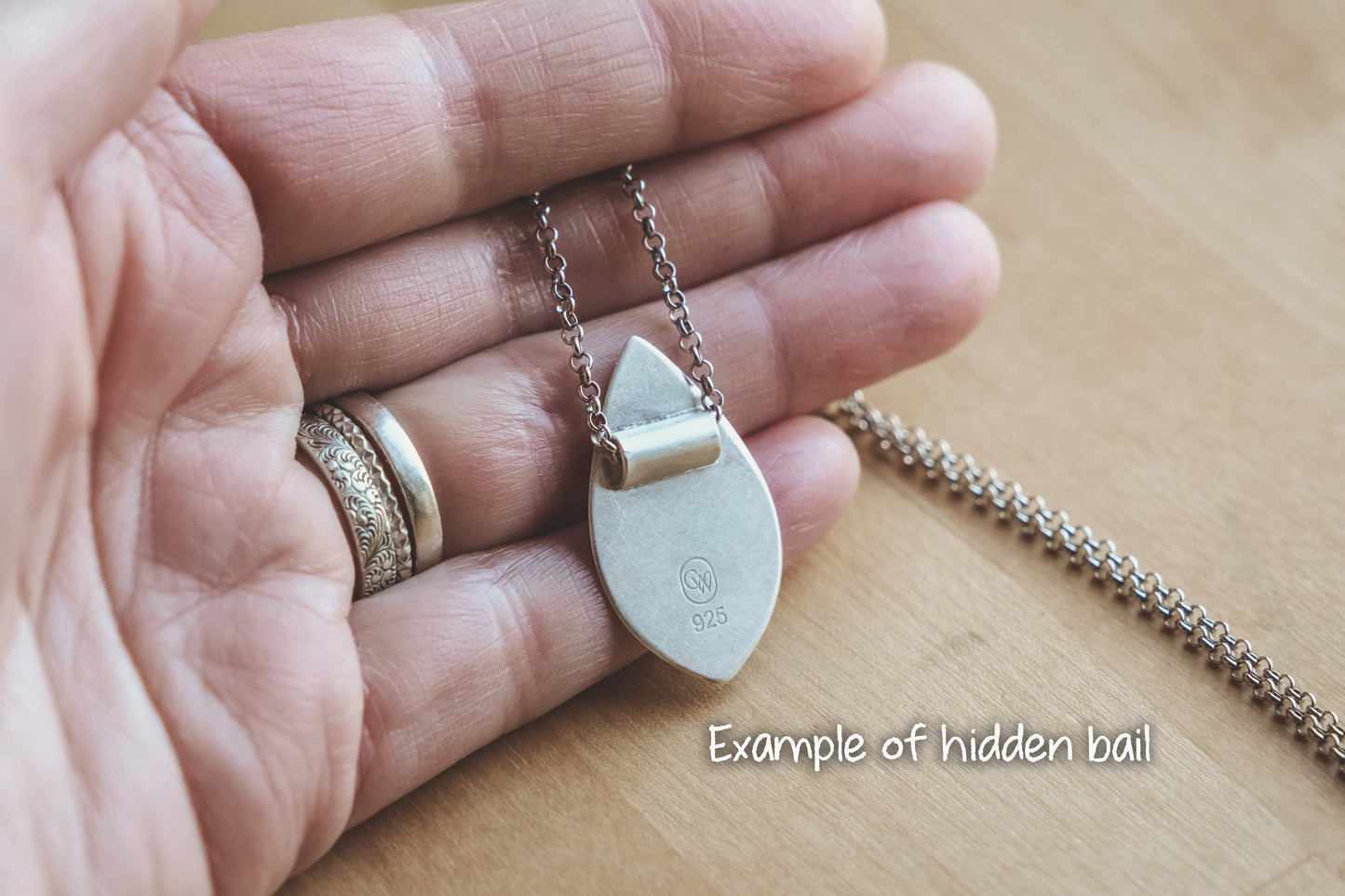 Necklace, Engraved "Forest Reflections" Necklace with hidden bail