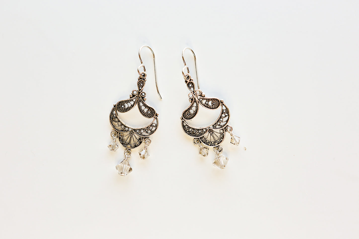 Earrings, Antiqued Silver Art Deco Crystal Chandelier Earrings