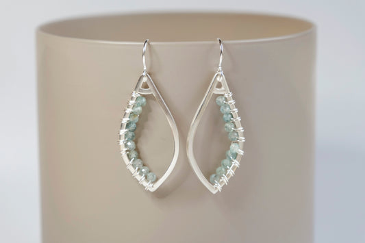 Earrings, Aqua Apatite Wrapped Raindrop Earrings, Small