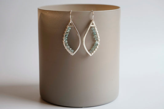 Earrings, Aqua Apatite Wrapped Raindrop Earrings, Small
