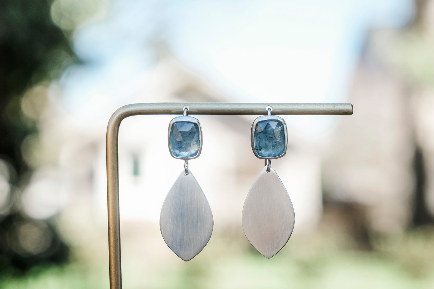 Earrings, Aqua Kyanite Gemstone Dangle Earrings in Silver