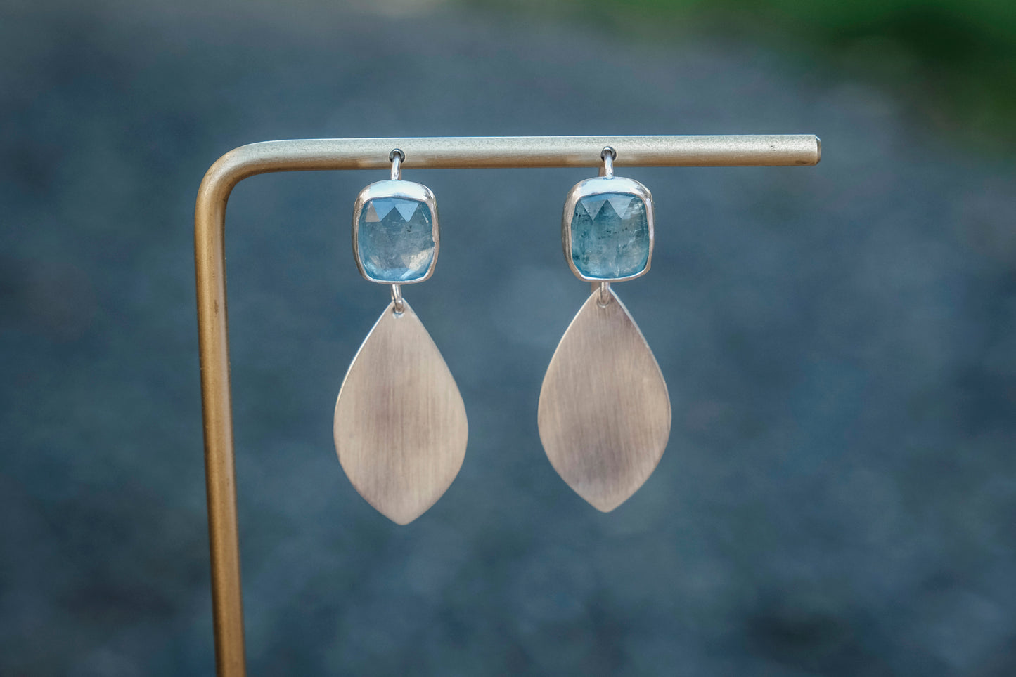 Earrings, Aqua Kyanite Gemstone Dangle Earrings in Silver