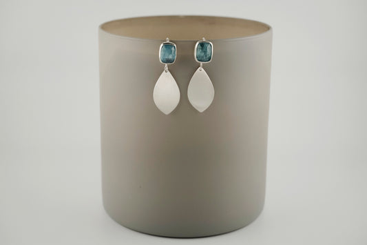 Earrings, Aqua Kyanite Gemstone Dangle Earrings in Silver
