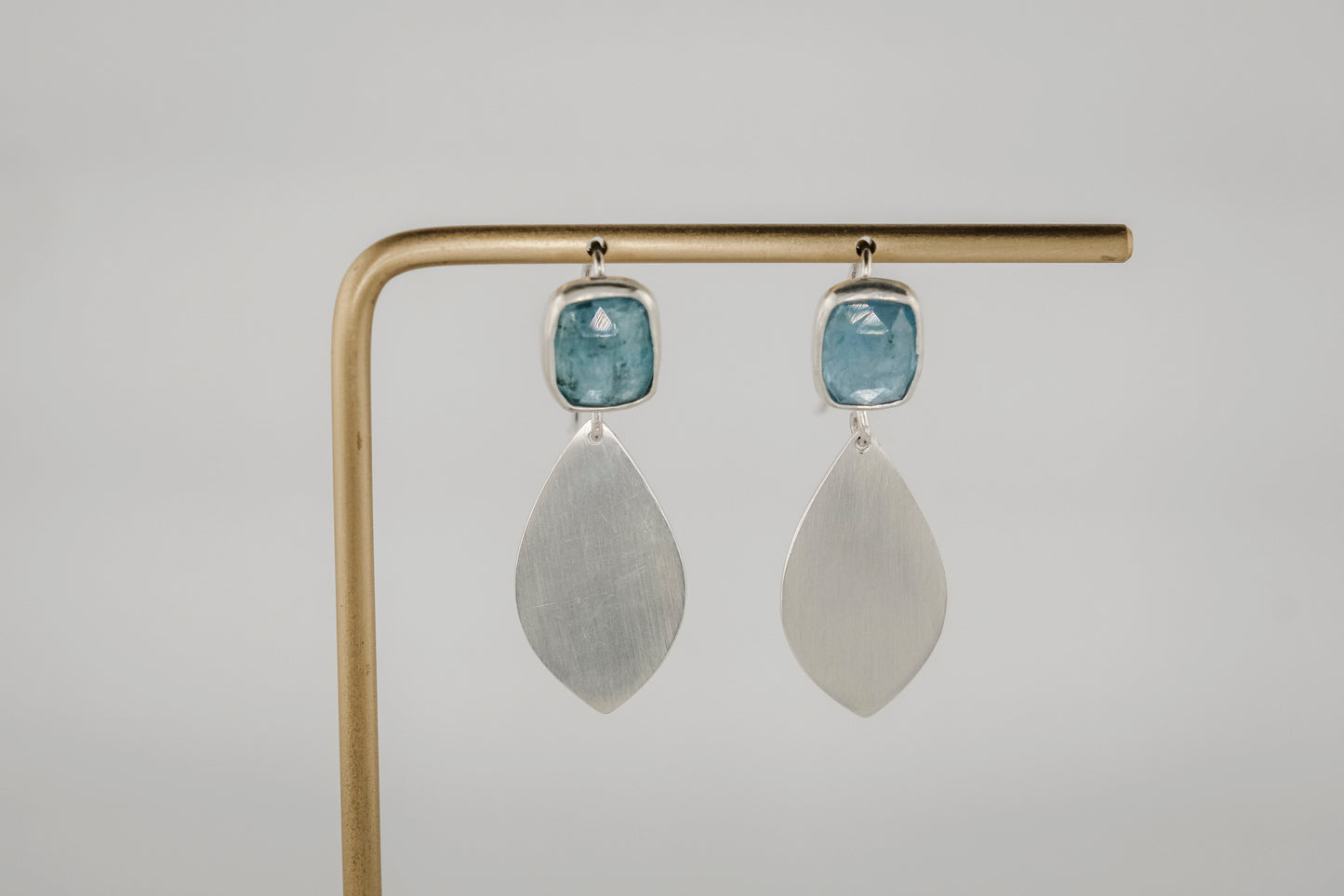 Earrings, Aqua Kyanite Gemstone Dangle Earrings in Silver