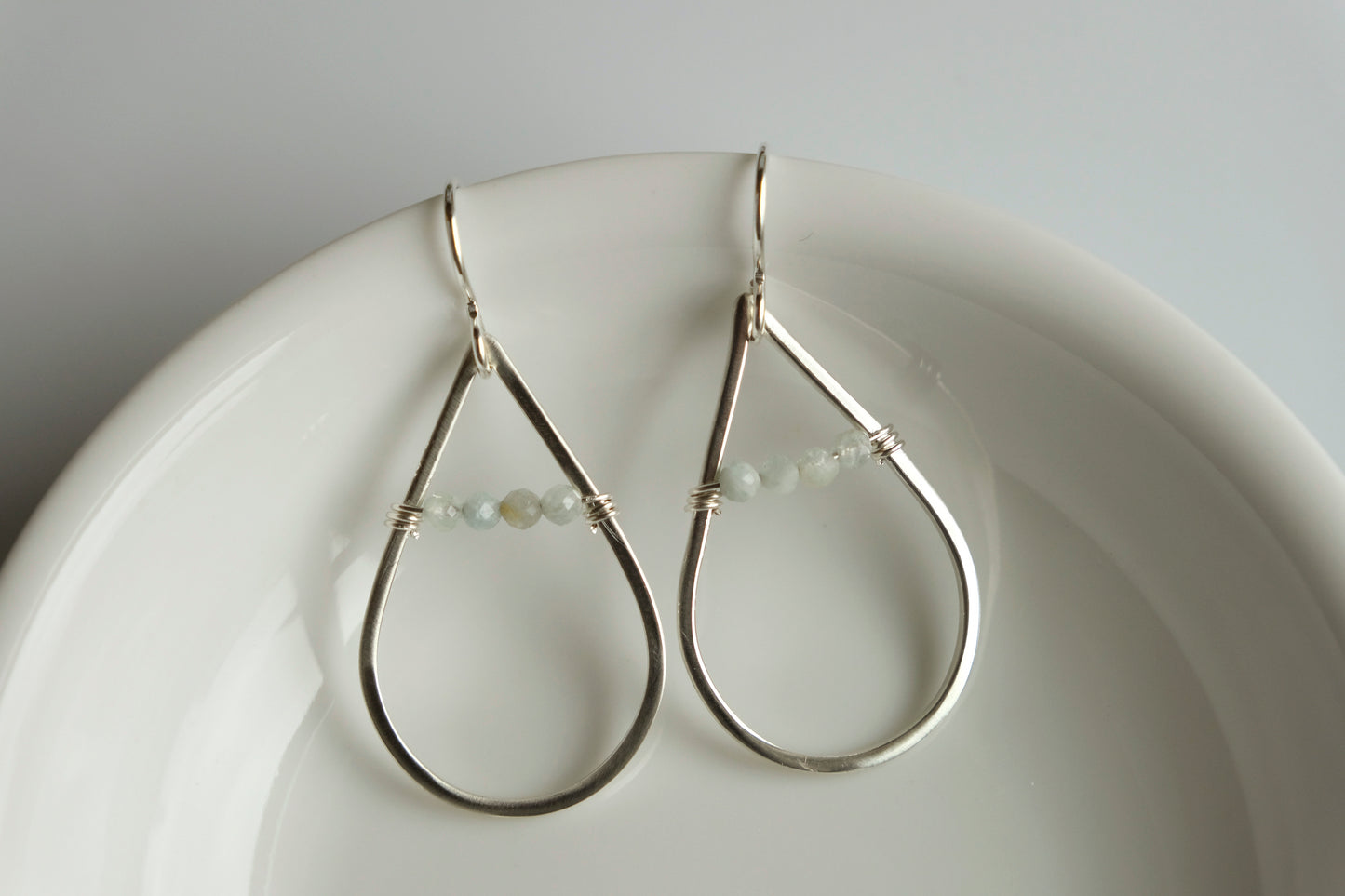 Earrings, Aquamarine Wrapped Teardrop Earrings