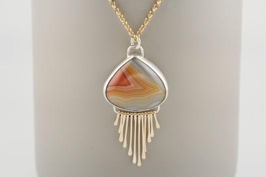 Necklace, Botswana Agate Sunrise Necklace in Sterling Silver and 14k Gold Fill
