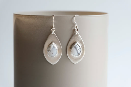 Earrings, Dendritic Opal Gemstone Dangle Earrings in Silver