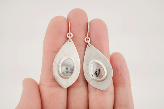 Earrings, Dendritic Opal Gemstone Dangle Earrings in Silver